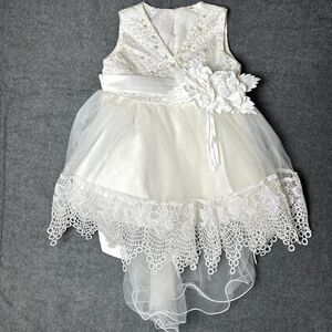 Flower Girl Dress Baby Size 6M White Floral Beads Tulle